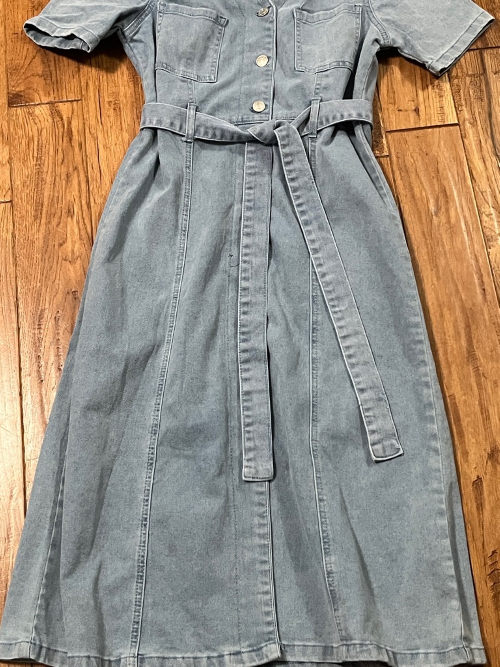 Light Blue Denim Belted Midi Dress Ashley & Sage nwot small women’s dress #619 - Picture 3 of 8